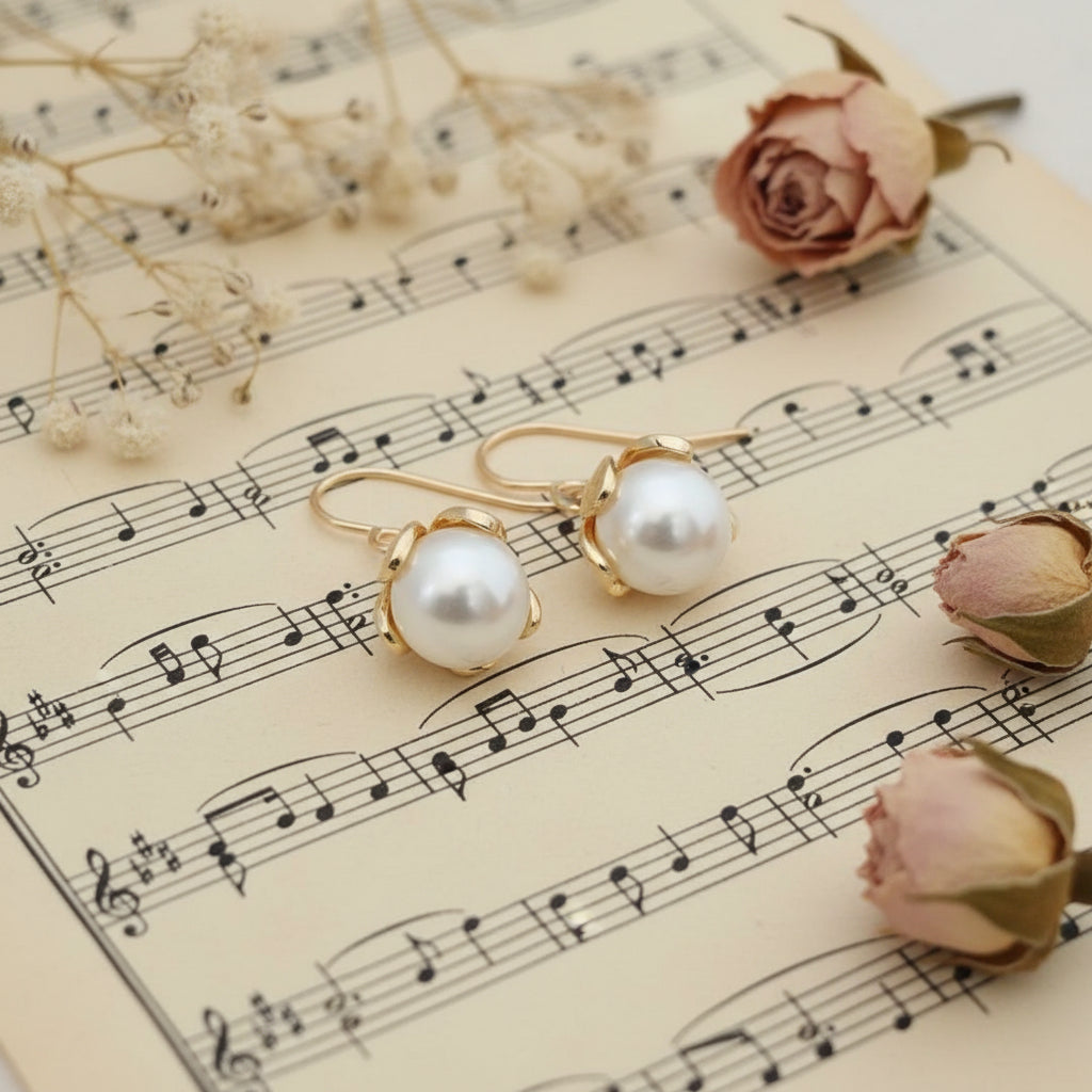Leaf Flower Pearl Earrings