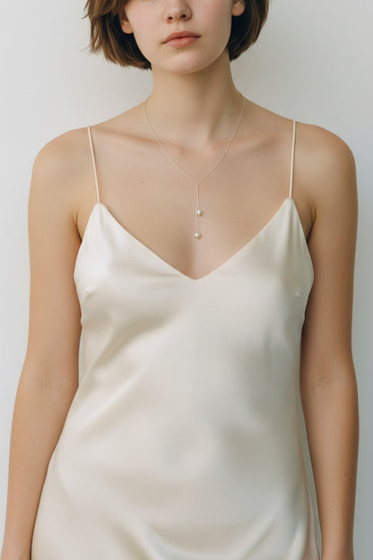 Gold or Silver and Swarovski Pearl Lariat Necklace