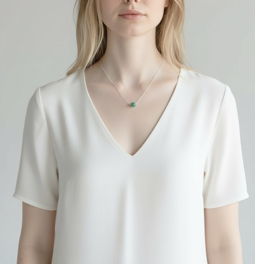 Minimalist Jade Bead Pendant Necklace