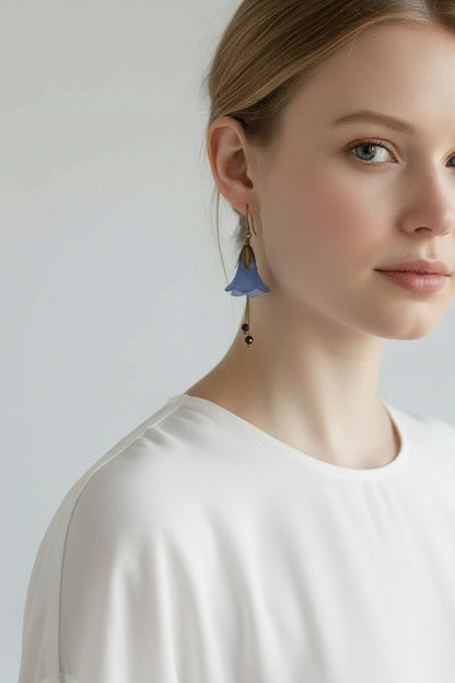 Blue Bell Flower Dangle Earrings