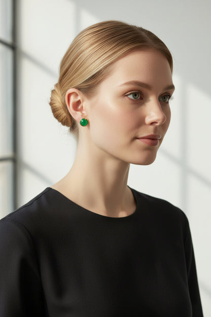 Faceted Green Malaysian Jade Stud Earrings