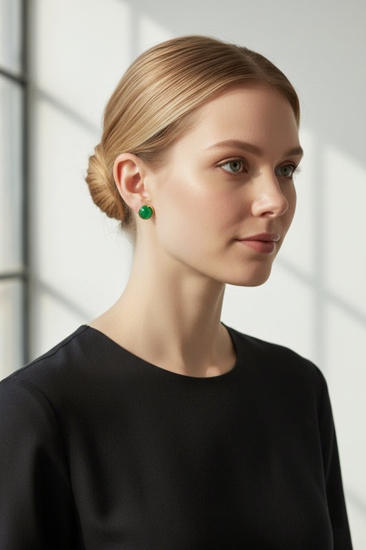 Faceted Green Malaysian Jade Stud Earrings