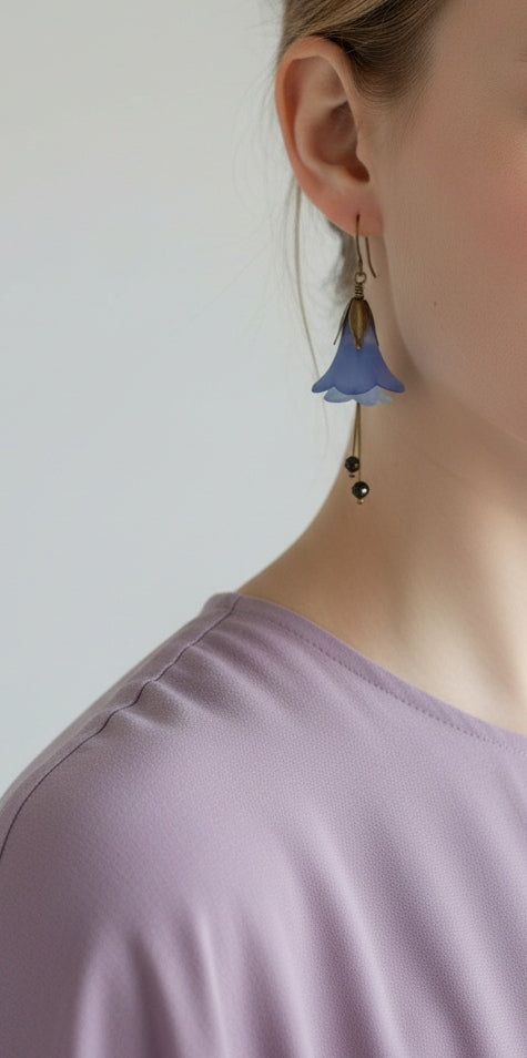 Blue Bell Flower Dangle Earrings