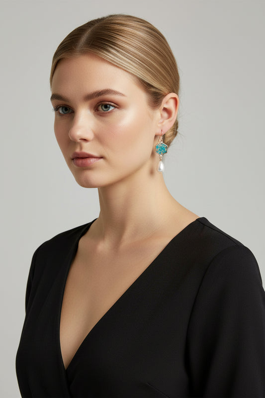 Pearl Drop and Real Flower Earrings