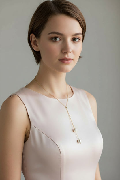 Gold or Silver and Swarovski Pearl Lariat Necklace