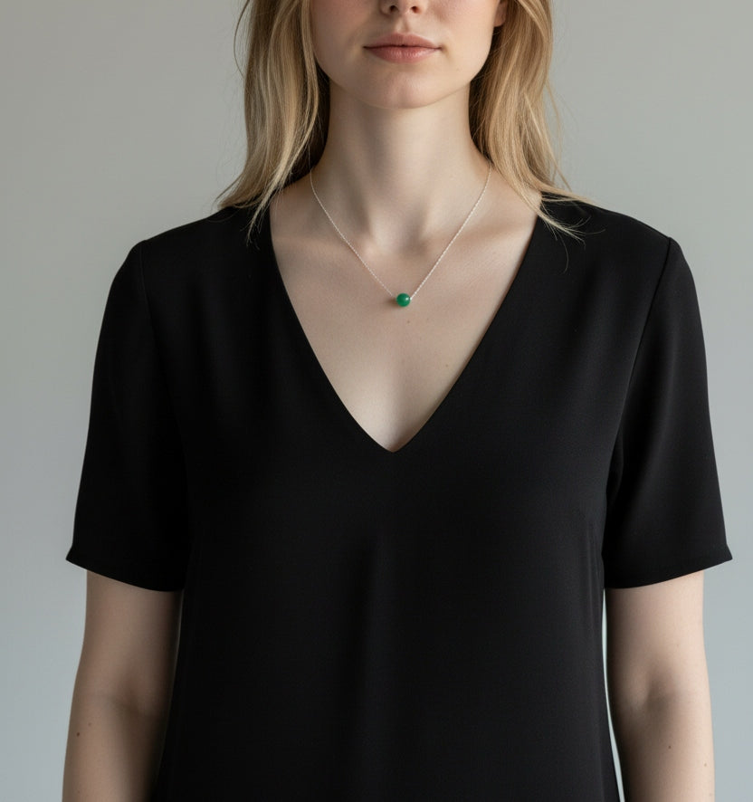 Minimalist Jade Bead Pendant Necklace